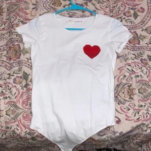 Abercrombie & Fitch sequin rainbow heart white bodysuit